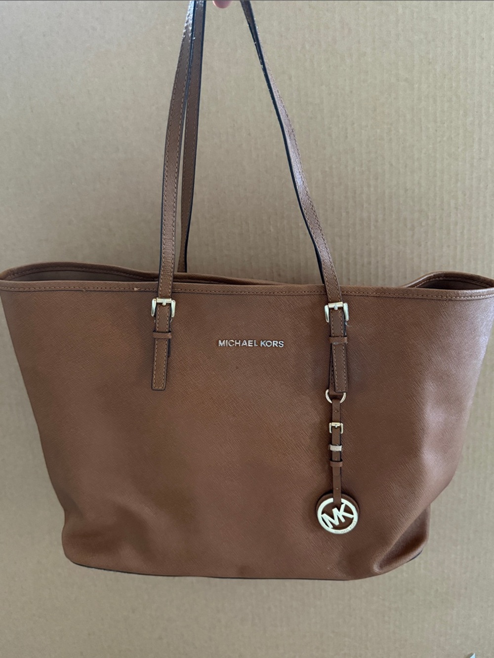 Michael Kors Chestnut Leather Tote with Logo Charm